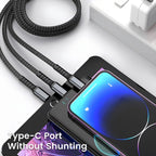 100W 3 in 1 Nylon Braided Fast Charging Cable in use lifestyle photo