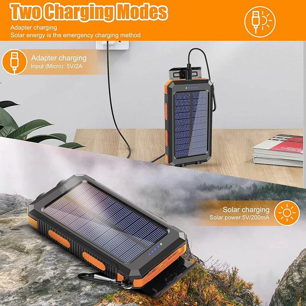 Solar Power Bank 80000mAh with LED Light & Compass additional angle and features