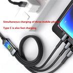 100W 3 in 1 Nylon Braided Fast Charging Cable additional angle and features