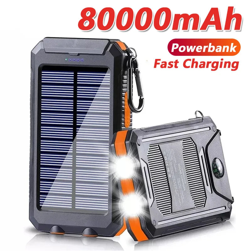 Solar Power Bank 80000mAh with LED Light & Compass