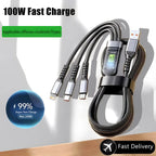 100W 3 in 1 Nylon Braided Fast Charging Cable
