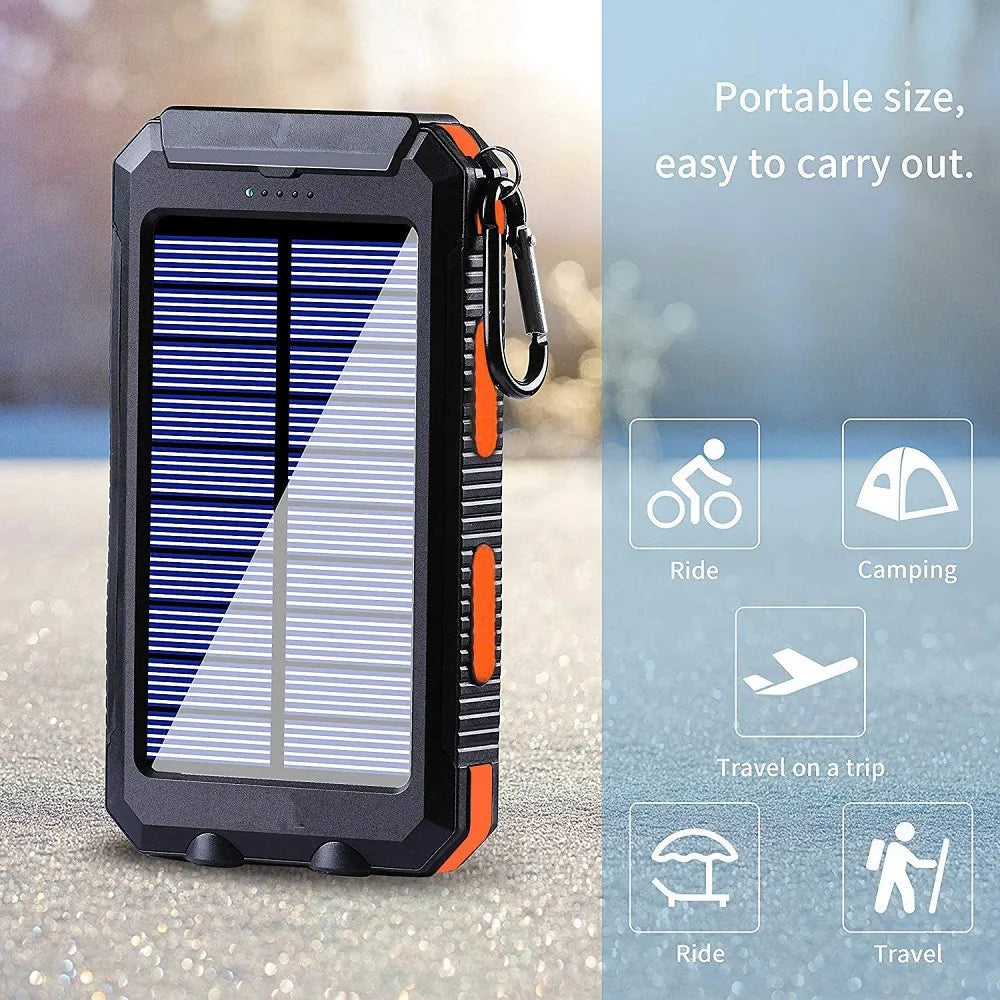 Solar Power Bank 80000mAh with LED Light & Compass in use lifestyle photo